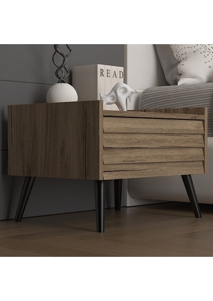 Hunerika Premium Tek Çekmeceli Panjur Desenli Komidin -Minifiks Bağlantılı - Pera / Siyah