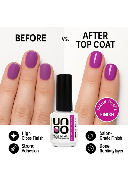 Uno Orijinal Top Coat Super Shine 15ML – Yüksek Parlaklık ve Uzun Süre Kalıcılık modelleri