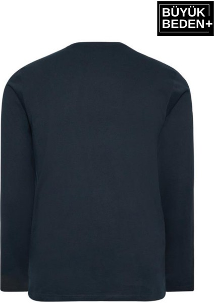 Erkek Büyük Beden Uzun Kollu 2 Iplik Bisiklet Yaka Tişört