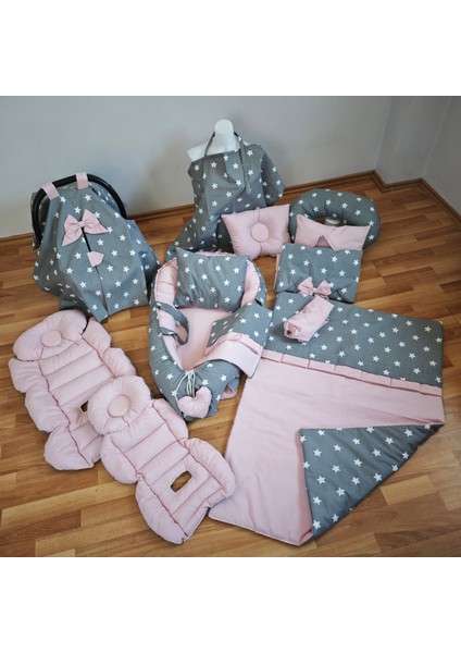 Koyu Yıldız Pudra Oval Yataklı 13 Parça Babynest Seti