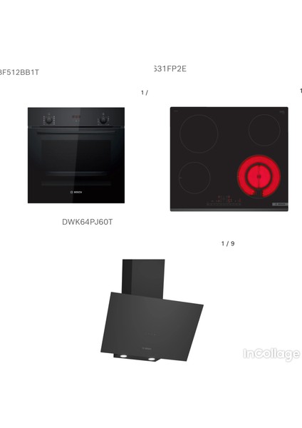 Inox - Siyah Ankastre Set (HBF512BB1T Fırın - PKF631FP2E Elektrikli Ocak - DWK64PJ60T Davlumbaz)