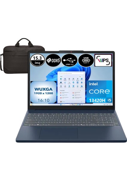 Ideapad Slim 3 15IRH10 83K10062TR-EP8 Intel Core I5-13420H 8 GB Ram 512 GB + 256 SSD Wuxga 15.3" IPS 300NITS Windows 11 Pro + Elektropasaj Çanta