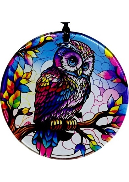 Dalda Baykuş Desenli 12 cm Füzyon Cam Duvar Süsü