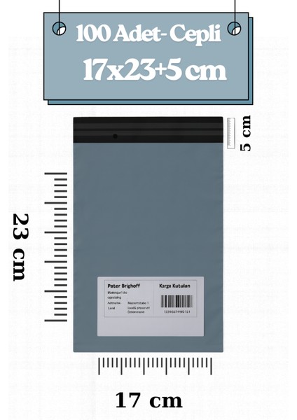 Küçük Boy 100 Adet - 17X23X5 cm Cepli Plastik Kargo Poşeti Dayanıklı Su Geçirmez Gri Renk fiyatları