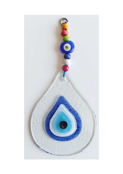 Damla Modeli Nazar Boncuklu Şeffaf Cam El Yapımı Duvar Süsü
