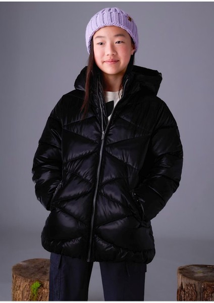 Kız Çocuk Dolgulu Yumuşak Doku Uzun Kalın Kışlık Mont 7436 Siyah