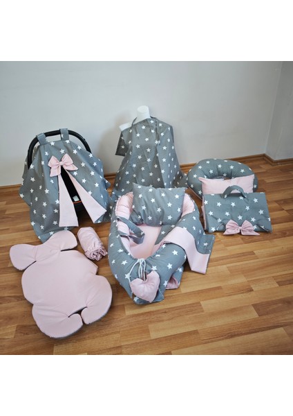 Koyu Yıldız Pudra Oval Yataklı 10 Parça Babynest Seti