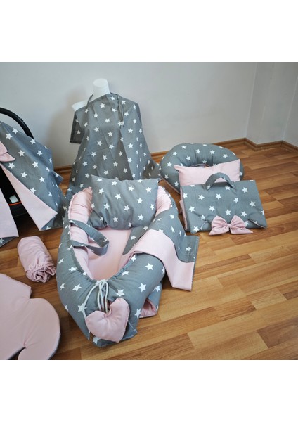 Koyu Yıldız Pudra Oval Yataklı 10 Parça Babynest Seti indirimleri