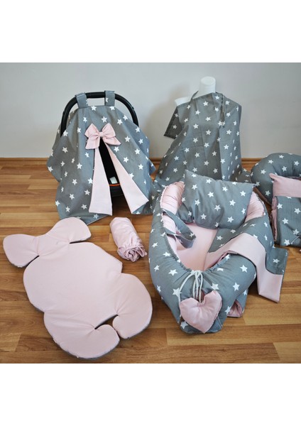 Koyu Yıldız Pudra Oval Yataklı 10 Parça Babynest Seti