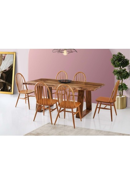 Ceviz (Sadece Masa) Mobilgen Cemre Ayaklı Doğal Ahşap Masa