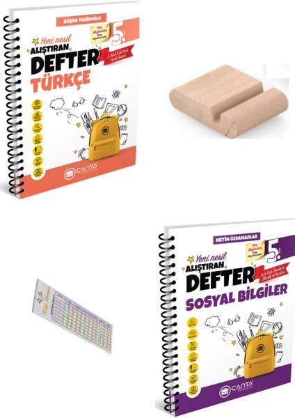 Çanta 5. Sınıf Sosyal Bilgiler Türkçe Alıştıran Defter+Telefon Tutucu +Soru Çözüm Ayıracı