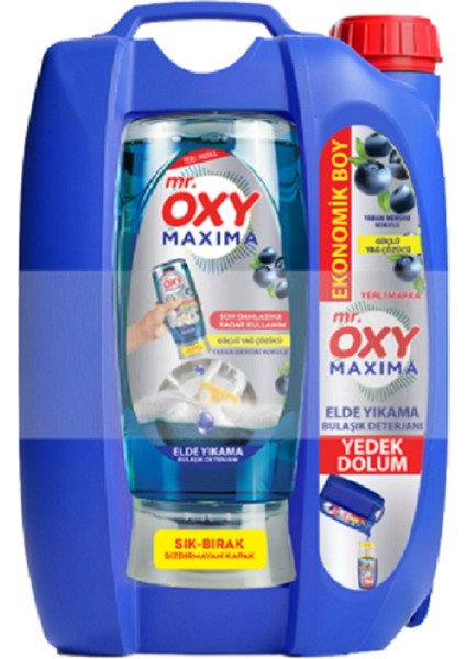 Mr. Oxy Maxıma Elde Yıkama Bulaşık Deterjanı Yedek Dolum 3500 ml +500 ml Yaban Mersini Kokulu (Mavi)