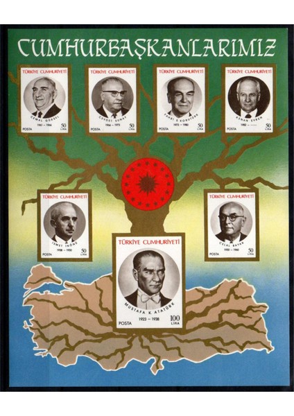 Cumhurbaşkanlarımız Hatıra Blok Pul - 1987 - Mnh
