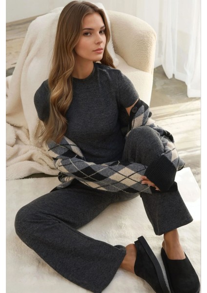 Kadın Elastik Bel Yumuşak Dokulu Örme Pantolon Grey