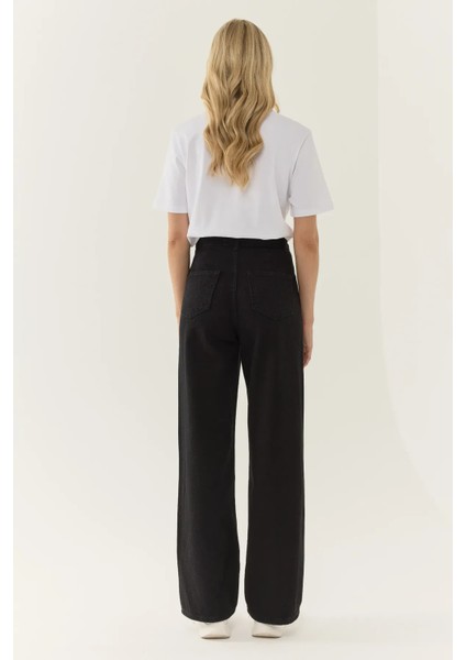 Kadın Yüksek Bel Wide Leg Kot Pantolon Black indirimleri