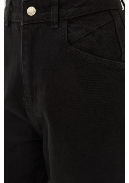 Kadın Yüksek Bel Wide Leg Kot Pantolon Black