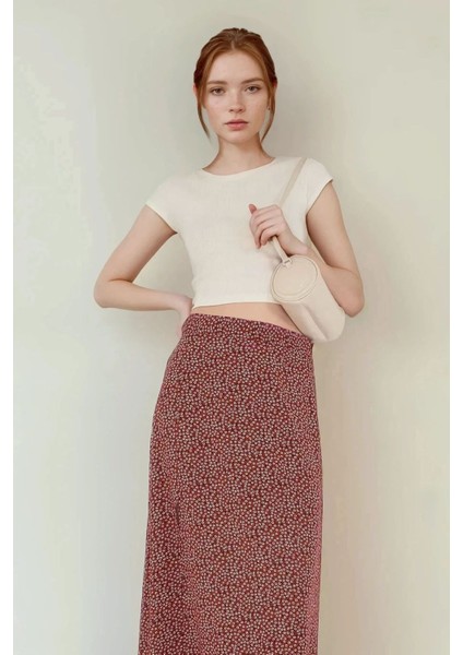 Kadın Çiçek Desenli Yüksek Bel Midi Etek Red modelleri