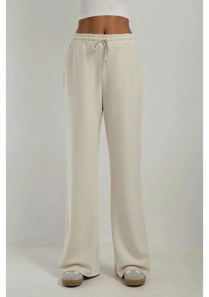 Kadın Modal Touch Geniş Paça Eşofman Altı Taş Doğal