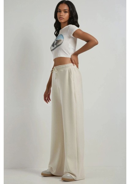 Kadın Modal Touch Geniş Paça Eşofman Altı Taş Doğal modelleri