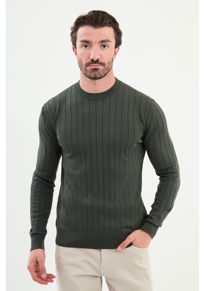 Çizgili Slim Fit Bisiklet Yaka Erkek Triko Kazak