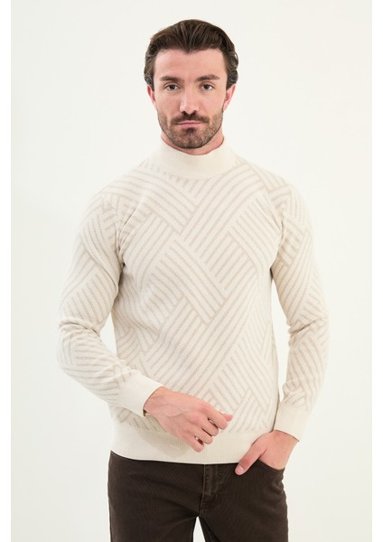 Desenli Slim Fit Yarım Balıkçı Yaka Şönil Kumaş Erkek Triko Kazak