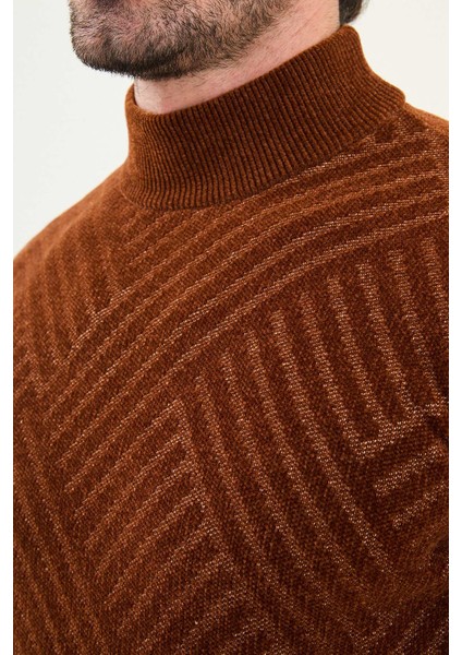 Desenli Slim Fit Yarım Balıkçı Yaka Şönil Kumaş Erkek Triko Kazak fiyatları