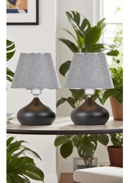 2 Adet Elips Masa Abajur Metal Gövde Kumaş Başlık Aydınlatma fiyatları