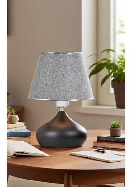 2 Adet Elips Masa Abajur Metal Gövde Kumaş Başlık Aydınlatma modelleri