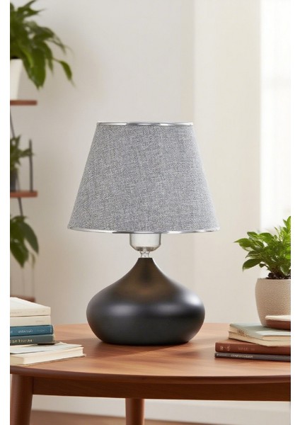 2 Adet Elips Masa Abajur Metal Gövde Kumaş Başlık Aydınlatma