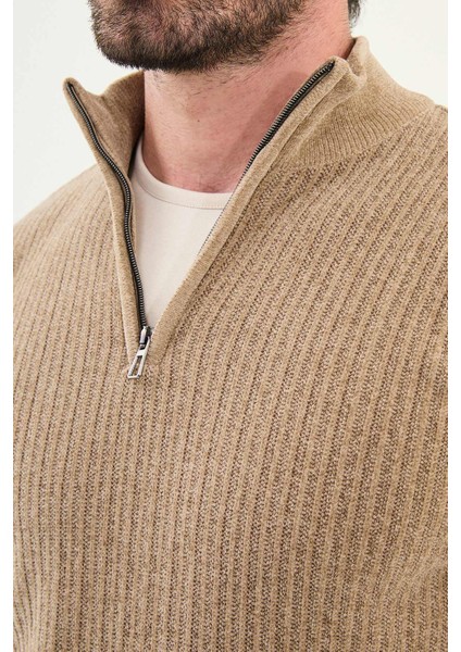 Çizgili Slim Fit Fermuarlı Yarım Balıkçı Yaka Şönil Kumaş Erkek Triko Kazak fiyatları