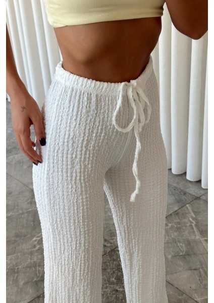 Kadın Dokulu Yüksek Bel Bağcıklı Pantolon – Yazlık Rahat Kesim modelleri