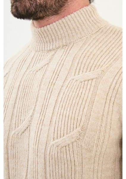 Örgü Desenli Slim Fit Yarım Balıkçı Yaka Yün Erkek Triko Kazak fiyatları