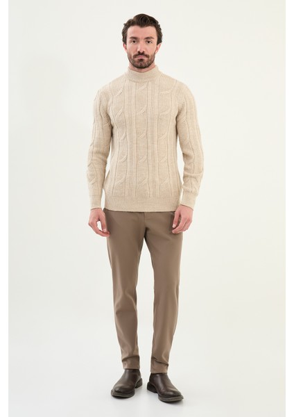 Örgü Desenli Slim Fit Yarım Balıkçı Yaka Yün Erkek Triko Kazak modelleri