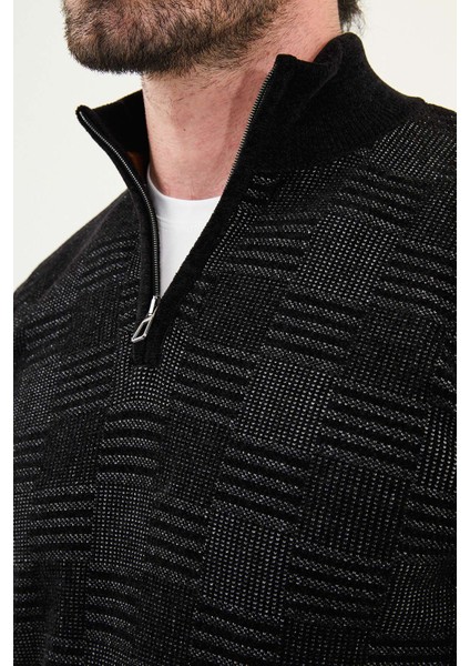 Desenli Slim Fit Fermuarlı Yarım Balıkçı Yaka Şönil Kumaş Erkek Triko Kazak fiyatları