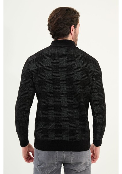 Desenli Slim Fit Fermuarlı Yarım Balıkçı Yaka Şönil Kumaş Erkek Triko Kazak modelleri