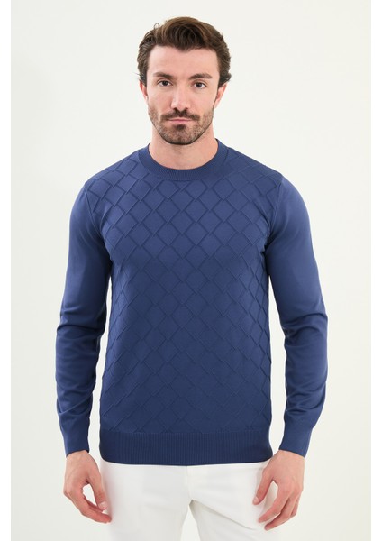 Desenli Slim Fit Bisiklet Yaka Erkek Triko Kazak