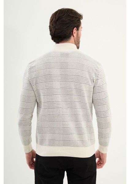 Desenli Slim Fit Fermuarlı Yarım Balıkçı Yaka Şönil Kumaş Erkek Triko Kazak fırsatları