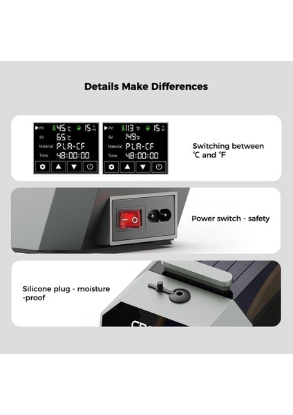 Space Pi Filament Kurutucu – 3D Yazıcı Filament Kurutma Kutusu | 360° Isıtmalı, Dokunmatik Ekranlı, Çoklu Filament Uyumu modelleri