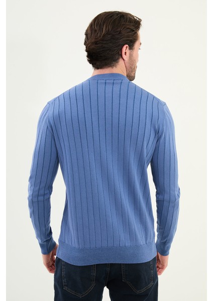 Çizgili Slim Fit Bisiklet Yaka Erkek Triko Kazak modelleri