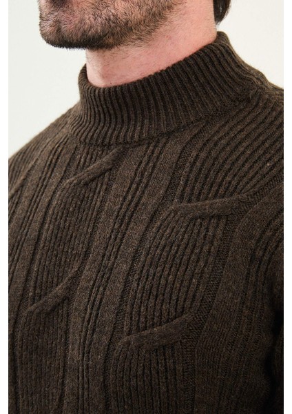 Örgü Desenli Slim Fit Yarım Balıkçı Yaka Yün Erkek Triko Kazak fiyatları