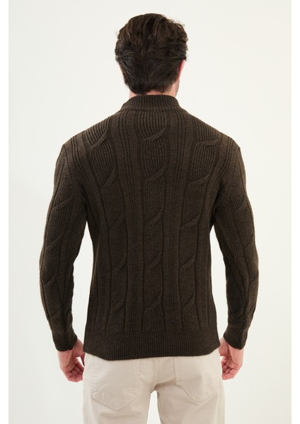 Örgü Desenli Slim Fit Yarım Balıkçı Yaka Yün Erkek Triko Kazak modelleri