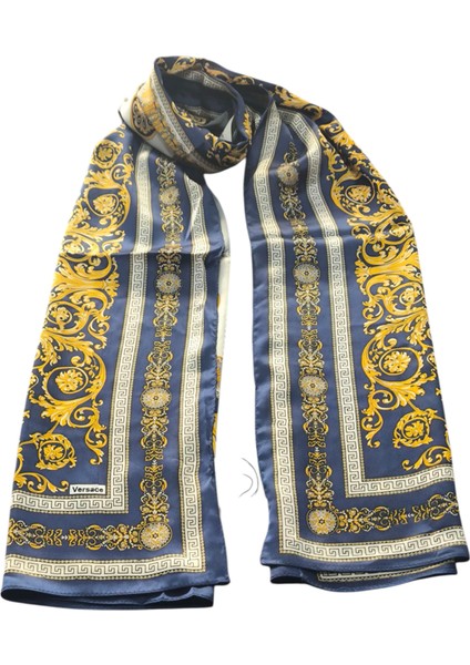 Vual Ipek Şal Lacivert Gri Gold
