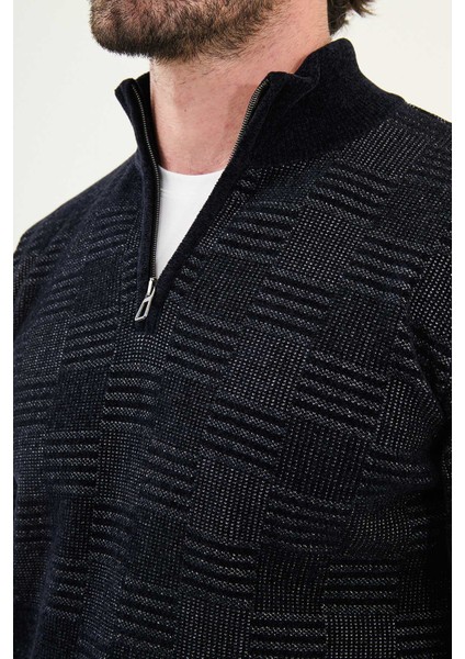 Desenli Slim Fit Fermuarlı Yarım Balıkçı Yaka Şönil Kumaş Erkek Triko Kazak fiyatları