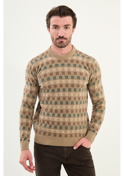 Desenli Slim Fit Bisiklet Yaka Şönil Kumaş Erkek Triko Kazak