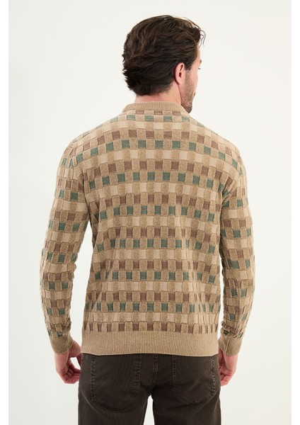 Desenli Slim Fit Bisiklet Yaka Şönil Kumaş Erkek Triko Kazak modelleri