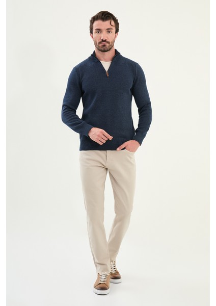Kırçıllı Slim Fit Fermuarlı Yarım Balıkçı Yaka Erkek Triko Kazak modelleri