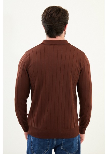 Çizgili Slim Fit Polo Yaka Erkek Triko Kazak modelleri