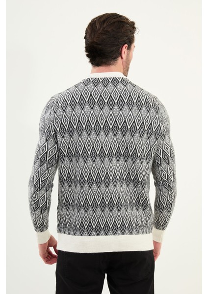 Desenli Slim Fit Bisiklet Yaka Yün Erkek Triko Kazak modelleri