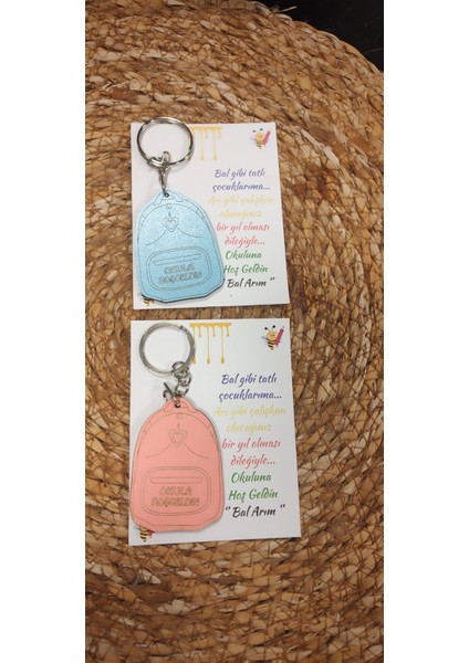 okula hoşgeldin çanta anahtarlık5 pembe & 5mavi renk 10 adet