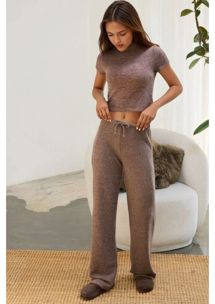 Kadın Bağcıklı Yumuşak Dokulu Örme Pantolon Kahve Kahvesi fiyatları
